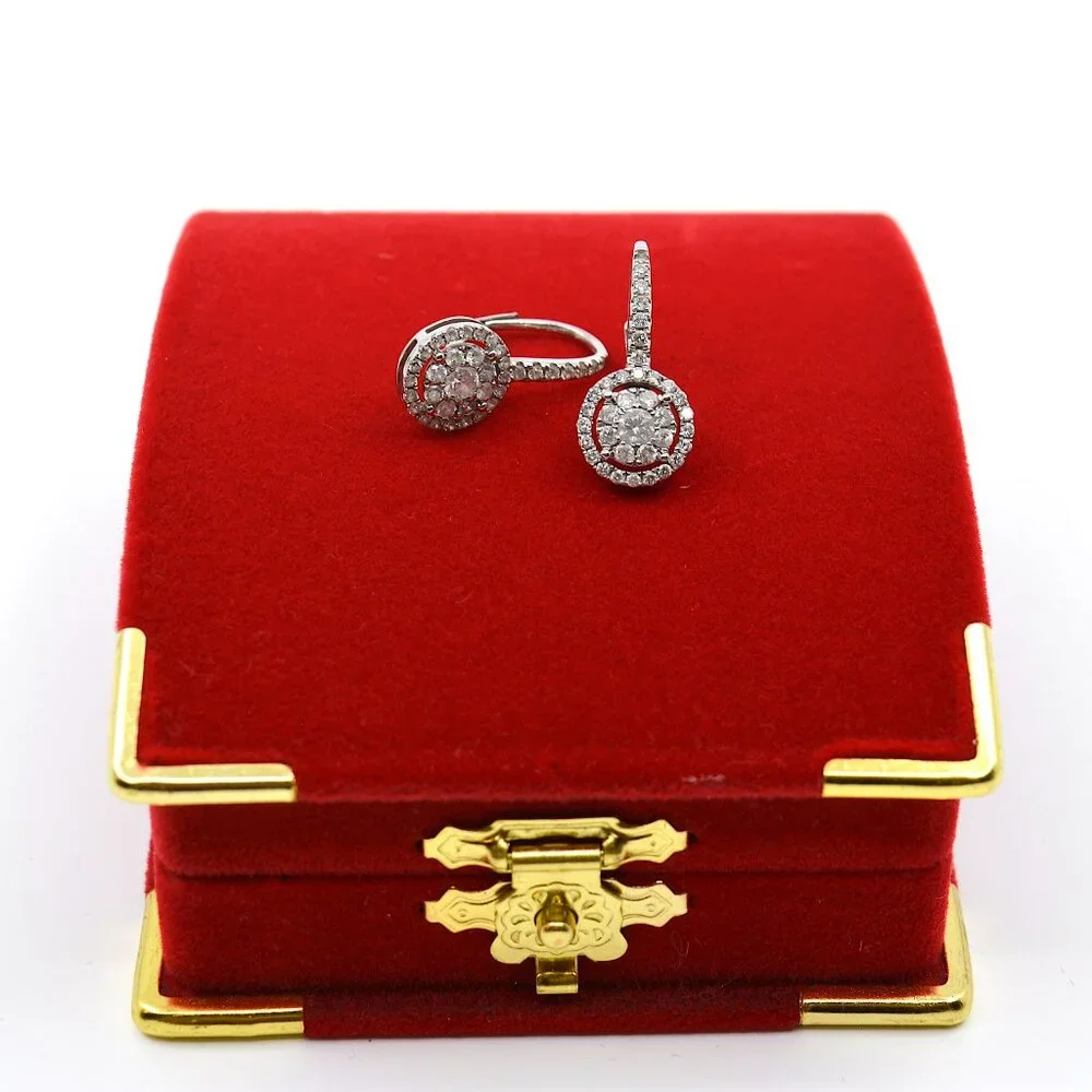 Diamond Halo Cluster Drop Earrings (3/4 ct. t.w.) in 14k White Gold - Picture 5 of 7